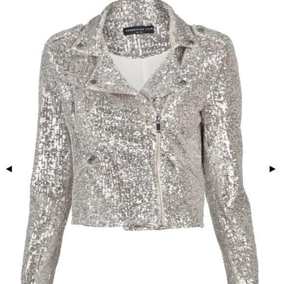 NEW COVETED GENERATION LOVE ROBIN SEQUIN MOTO JACKET-SILVER- XL--SOLD - Picture 4 of 7